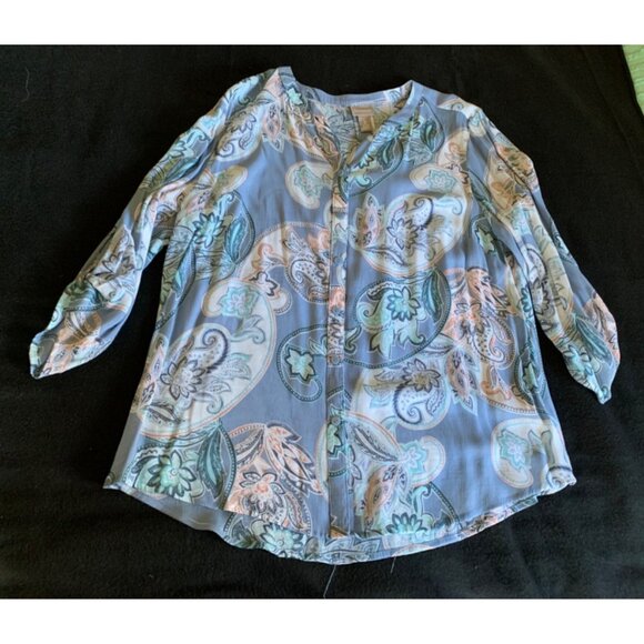 Chicos Womens Size 2 Paisley Button-Up Blouse Blue/Gray - Picture 1 of 8